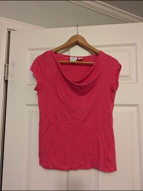 Halston Heritage Fuchsia Cowl-Neck Short Sleeve Tee